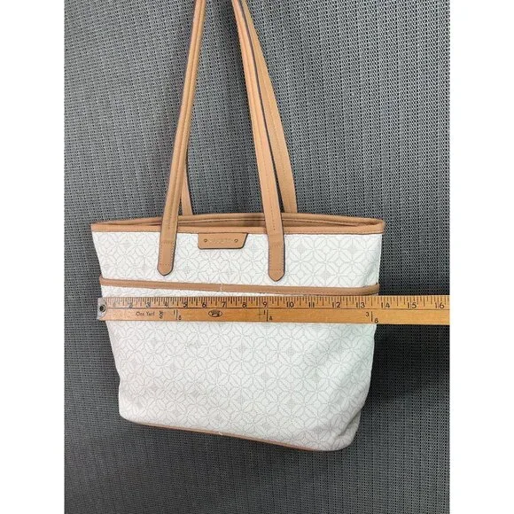 Rosetti Beige & Tan Tote Bag With Geometric Pattern & Matching Pouch - Picture 9 of 13